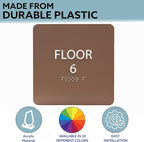Khaki w/Black ADA Floor 6 Sign with Braille – Made from Durable Acrylic and Ready to Mount