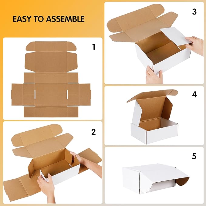 JOWLOT 9x6x4 inch Small Shipping Boxes Set of 25, White Corrugated Cardboard Box Literature Mailer for Mailing Packing Moving and Storage