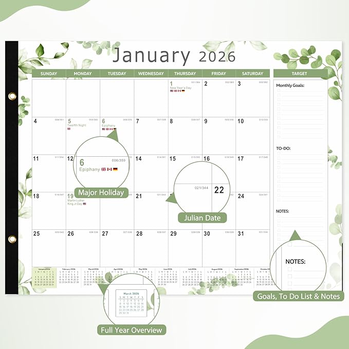 2026 Desk Calendar 22'' x 17'', Large Monthly Desktop Calendar, 18 Months Desk Pad (Jan. 2026 - Jun. 2027) for Home School Office Supplies