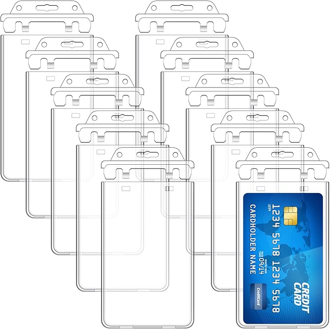 Tinlade 30 Pack Permanent Locking Hard Plastic Badge Holder Vertical Clear ID Badge Holder Heavy Duty Protector Case for Office School Card Travel 2.4 x 4.2 inches