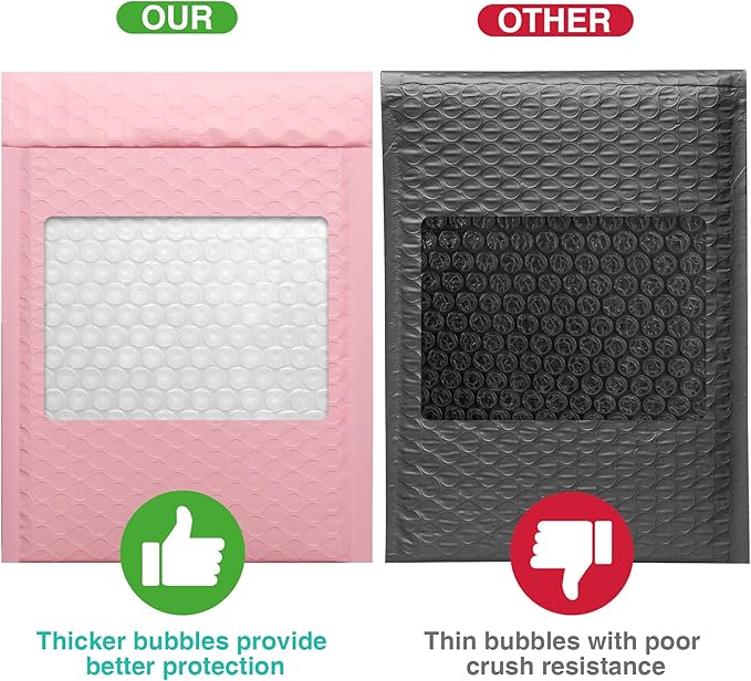 Metronic Bubble Mailers 6x10 Inch 25 Pack Usable Size 6x9" Waterproof Light Pink Bubble Mailers Cushioning Padded Envelopes for Packaging, Shipping, Small Business, Mailing, Bulk