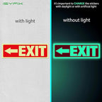 iSYFIX Exit Stickers Signs with Directional Left Arrow 2 Pack 12x4 Inch - Glow in the Dark Photoluminescent Vinyl for Office, School, Business, Warehouse - UV & Weather Resistant for Indoor/Outdoor Use