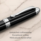 Webson Gill The Boss' Black Luxury Executive Fountain Pen, Polished Lacquer & Chrome, Medium Nib, Smudge Free No Bleed, Use Any Fountain Ink with Included Converter, Fits Cartridges (sold separately)