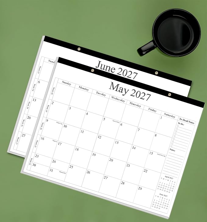 Desk Calendar 2026 - Calendar 2026-2027 from January 2026 to June 2027, 18 Months Calendar with Thick Paper for Office, Home, School Organizing, 14.5" X 11.5", Black
