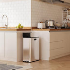 Garvee Kitchen Dual Trash Can, 15 gal Large Recycling Bin Garbage Can with Butterfly Lid, Fingerprint Resistant Stainless Steel Trash Bin for Kitchen, Living Room, Office (2 x 28 L)