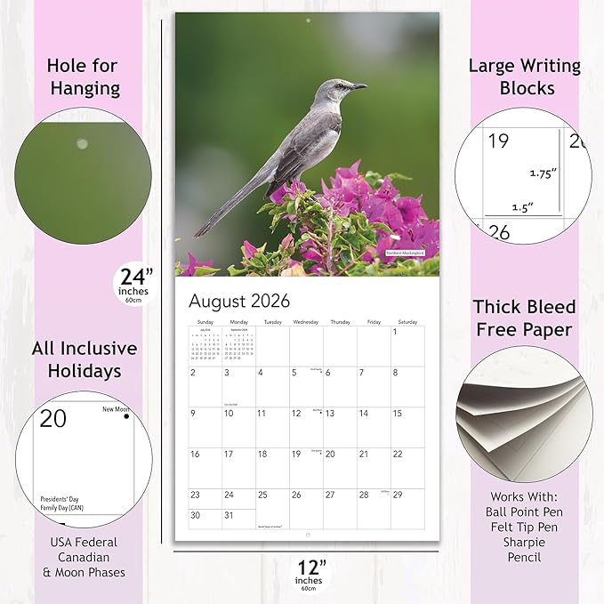 2026 Backyard Birds Hangable Wall Calendar Monthly Beautiful Wildlife Bird Photo Birder Watching Gift Forest Nature Photography Secret Santa Office (2026 Backyard Birds)
