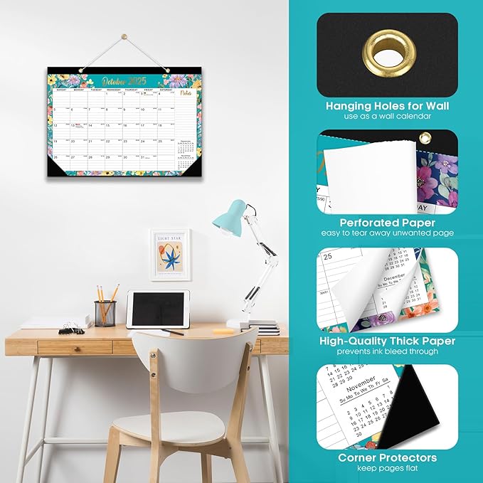 3 Pack of Desk Calendar 2026, 21 Months Calendar Runs from October 2025 to June 2027 - Large 17" x 12" Desktop/Wall Monthly Planner for Home School, or Office - Floral