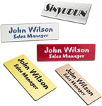 Custom Engraved Name Tag Badges for Business, Personalized Identification with Pin, Magnetic, Adhesive, or Blank Backing, 1"x3", Blue/White Text