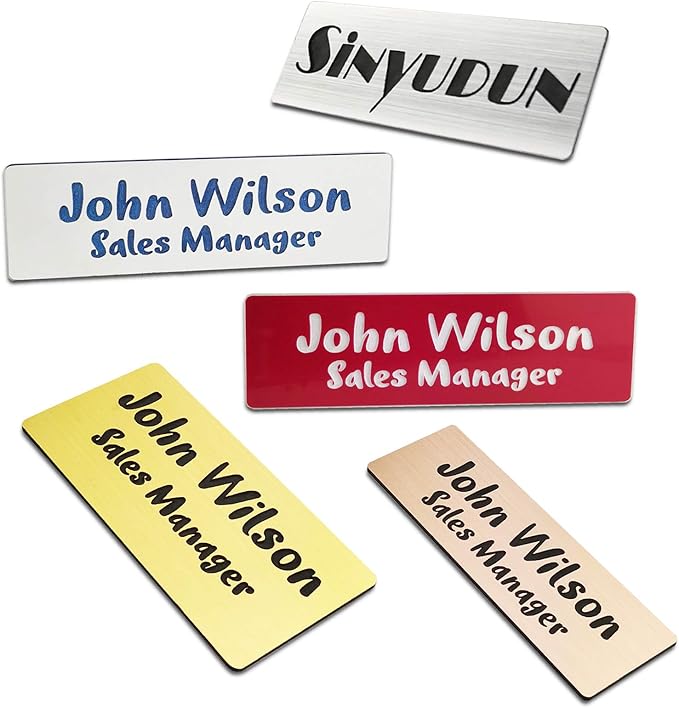 Custom Engraved Name Tag Badges for Business, Personalized Identification with Pin, Magnetic, Adhesive, or Blank Backing, 1.5"x3", Blue/White Text