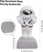 Kakizzy Book End Holder, Astronaut Bookends Outer Space Themed Astronaut Figurine Decorative Book Stoppers to Hold Books Heavy Duty Bookshelf Ends for Kids Rooms Space Decor Bookends (A-Silver Color)
