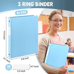 Henoyso 36 Pcs 3 Ring Binder 0.5 Inch Round Fits Letter Size 8.5'' x 11'' Paper Plastic Flexible Binder Bulk Holds 140 Sheets with 1 Pockets Versatile Organizer for Home Office School (Light Blue)