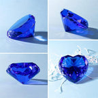 Zoogamo 3” / 80 mm Dark Blue Diamond Heart Shaped Glass Crystal Paperweight – Home Office Decor & Valentine's Day Gift Wedding Favors Centerpieces Decoration with Gift Box