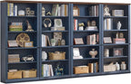 RWYHG 70" Blue Tall Bookshelf Set of 4,5-Tier Thick Wooden Book Shelf with Adjustable Shelves,Free Standing Farmhouse Bookcase with Open Display Storage,Floor Vintage Bookshelves for Living Room