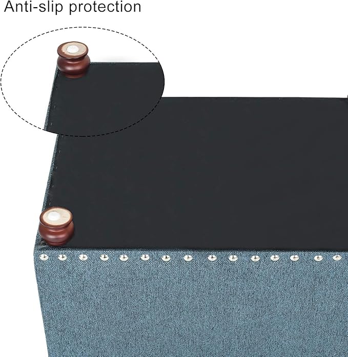 Decent Home 24’’ Rectangular Upholstered Storage Ottoman for Living Room- Fabric Foot Stool with Nail-Head Trim- Chests and Organizers, Load Up to 350 lb, Lake Blue