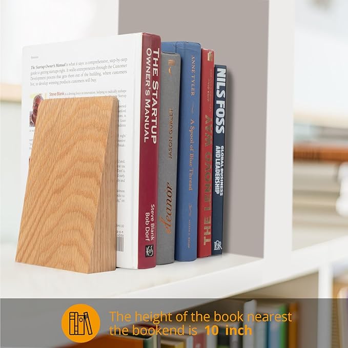 DRELIFAM Red Oak Book Ends Heavy Duty Handmade Book Ends for Shelves Decorative Bookends to Hold Heavy Books (Red Oak Large)