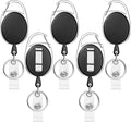 SOVYOULIVE 5 Pack Heavy-Duty Retractable Badge Holders with Carabiner Clip and Key Ring, Black ID Badge Reel for Office, ID Card Holder and Key Chain