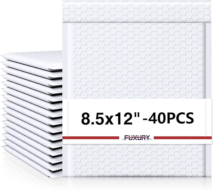 Fuxury Bubble Mailers 8.5x12” White Padded Envelopes 40 Pack Usable Size 8.5x11" Bubble Envelopes Thick Padded Mailers for Small Business Mailing Books Magazines Clothes,#2