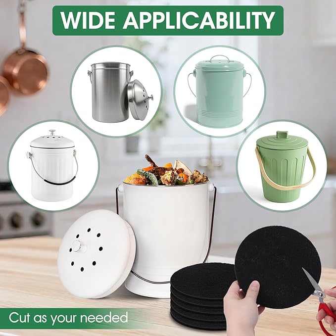 6 Pack Charcoal Filters for Compost Bucket，Compost Filters for Countertop Bin， Odor-Absorbing Activated Charcoal Replacement for Kitchen Compost Bins，6.7 Inch，Compost Filter