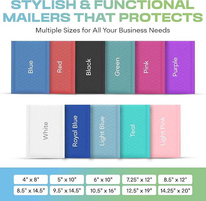 White 12.5x19.5 Inch Large Poly Bubble Mailers #6 | Padded Envelopes with Self Seal | Air Lined Cushioned Bubble Mailer | Usable Size 12.5x15 | 50 Pack Bulk | Lightweight shipping Bags | Made in USA