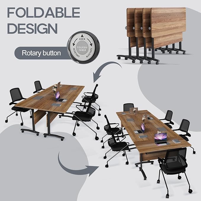 Folding Conference Table 4ft 5ft, Foldable Office Meeting Desk for 6 People, Multiple Sizes Colors Mobile Conference Room Table for Training Room School Business Furniture (2, White Walnut, 63in)