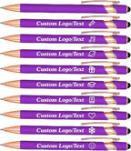 CRME Bulk Custom Personalized Pens with Business Logo Retractable Ballpoint Pen with Stylus tip Smooth Writing Black Ink for School Supplies Teacher Supplies Desk Accessories School Birthday,Purple
