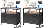 Edbuosy 27 inch Wide Night Stand Set 2 with Charging Station, Bedside Table with Open Shelf, 2 Drawers Small Wood Dresser, Modern Wood Nightstand for Bedroom/Living Room (Black)