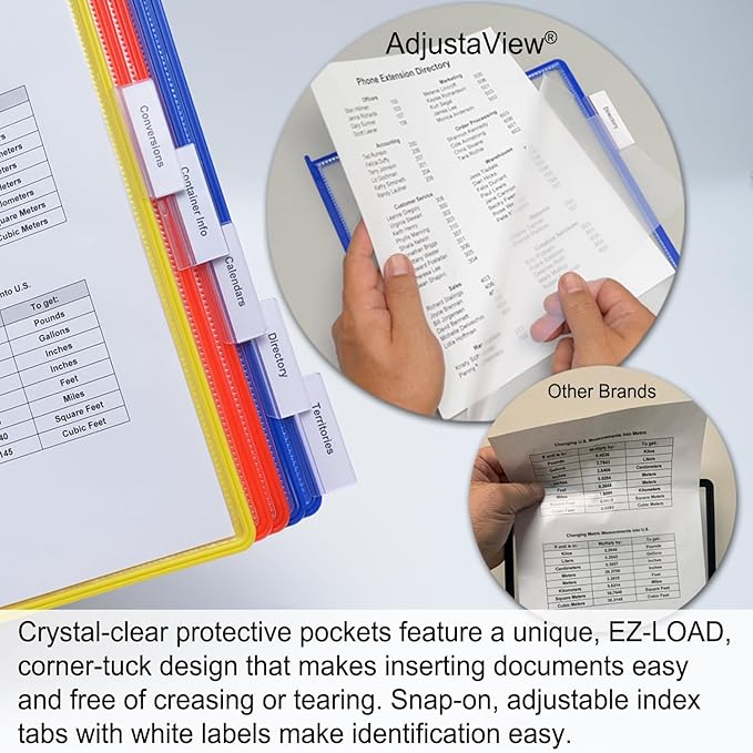 Ultimate Office AdjustaView 10-Pocket Desk Reference Organizer with Supplies Storage Base and EZ-Load Pockets to Hold 20 Sheets of Paper, Includes Fast Find Indexing Tabs (Colored Pockets)