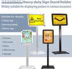 Sign Holder Stand, Heavy-Duty 8.5x11 Inch Aluminum Floor Stand for Posters & Signs | Includes PVC Plastic Sleeve & Weighted Base | Black Poster Display Stand