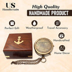 US HANDICRAFTS Brass Compass with Wooden Case | Engraved Compass from Mom to Son | Graduation Gift, Birthday, Inspirational Travel Keepsake
