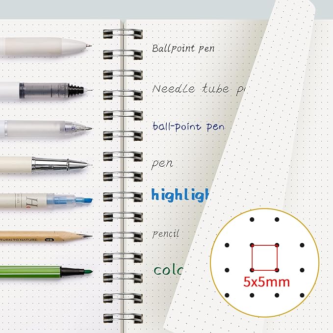 EMSHOI B5 Spiral Dotted Notebook, 7.48"x10.15" Dot Grid Journal, 150 Sheets/300 Pages, 100gsm Paper, Waterproof Softcover for Men Women, Office, School, Work, Writing, Bullet Journaling – Green