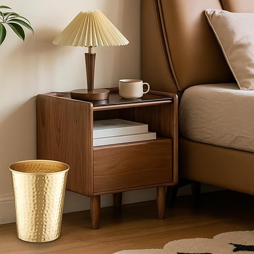 Monarch Abode Metal Bathroom Trash Can – Waste Basket for Bedroom, Office Desk, & Dorm, Hand Hammered, Durable Decorative Brushed Gold Small Trash Can Bathroom Garbage Bin Wastebasket