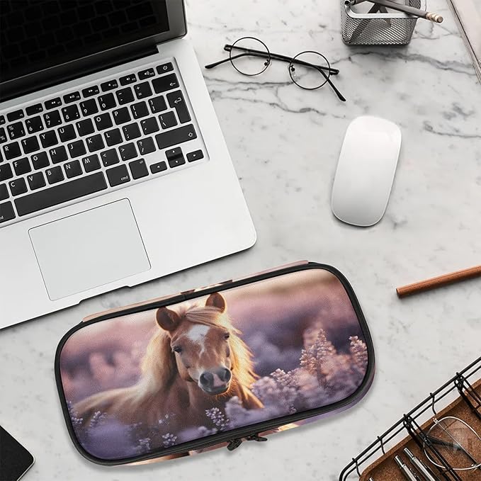 Pardick Pencil Case，Horse 3D Big Capacity Pencil Pouch Coin Pouch Stationery Organizer For Teen School