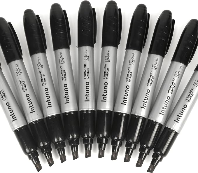 INTUNO Jumo Permanent Markers, 60 Count Black, Chisel tip, Oil-Based Permanent Markers, Waterproof and Fade-Resistant, for Paper, Wood, Metal, Glass and More