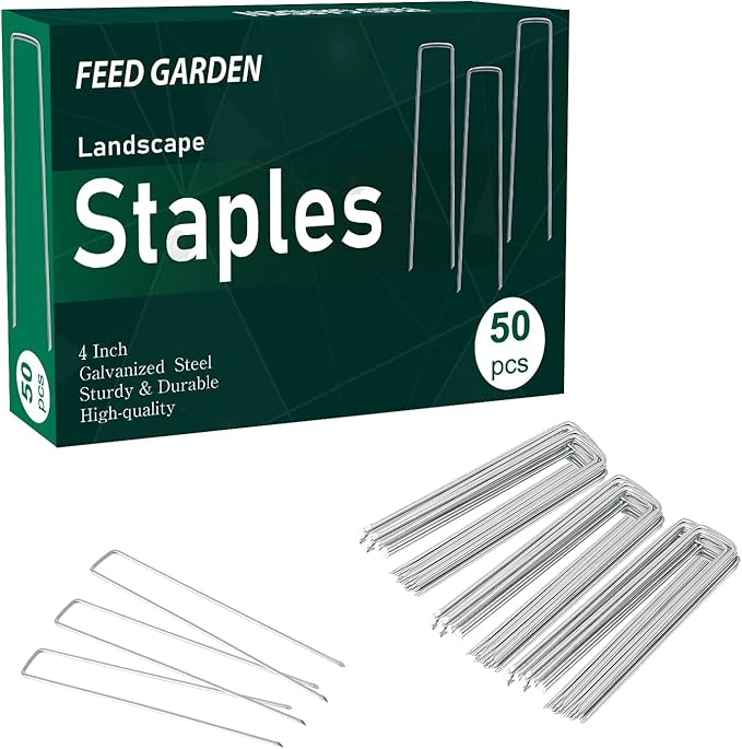FEED GARDEN 4 Inch 200 Pack Hot-dip Galvanized Landscape Staples 11 Gauge Anti-Rust Garden Stakes Landscaping Fabric SOD Pins Yard Stakes for Weed Barrier Fabric