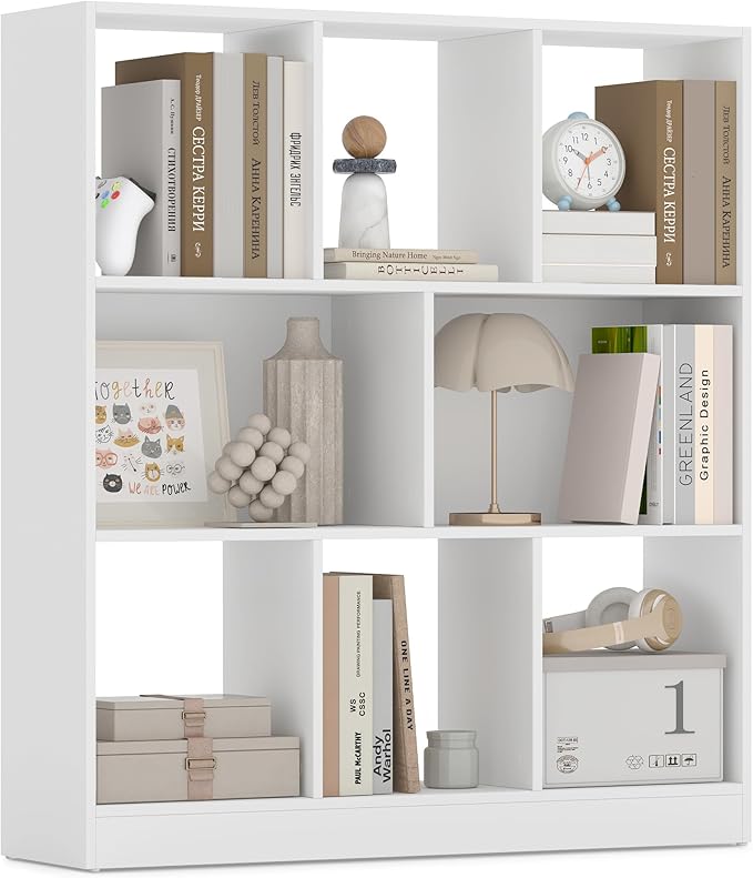 VASAGLE Custos Collection - Bookshelf, 3-Tier Bookcase, Book Shelf, Open Storage Shelf, 9.4 x 35.4 x 39.4 Inches, for Living Room, Home Office, Dining Room, Cloud White ULBC455W01