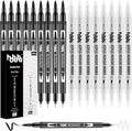 hhhouu 17Pack Dual Tip Black & White Brush Pens- Fineliner & Highlighting Set for Artists, Illustrators & Comic Drawing Smooth Ink Flow, Smudge-Free HO-17BW
