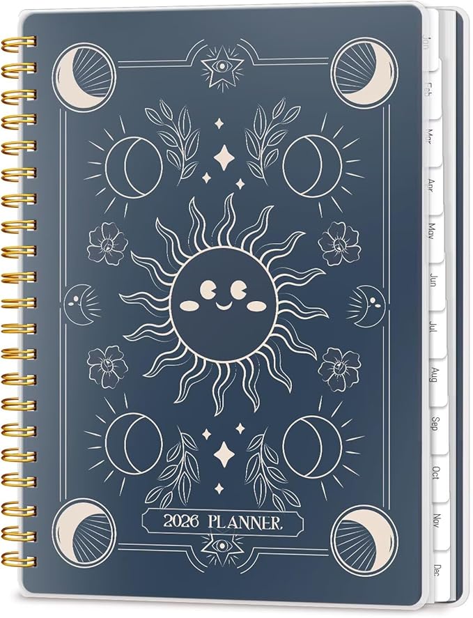 2026 Planner 8.5 x 11, Large Weekly Monthly Planners with Tabs, A4 Spiral Bound Daily Calendar 2026 Planner, 12 Month Agenda from Jan. to Dec., Flexible Cover Appointment Book(Smill Sun)