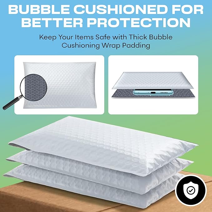 White Poly Bubble Mailers 8.5x14.5 inch #3 | Self Seal Padded Envelopes | Cushioned Bubble Mailer | Usable Size 8.5x13.5 | WaterProof | Lightweight mailing Shipping Bags | 100 Pack Bulk | Made in USA