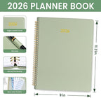 2026 Planner, Annecy Weekly ＆ Monthly Planner 2026, Jan. 2026 – Dec. 2026, 9" x 11" Monthly Agenda Planner with Tabs, Vegan Leather Cover, Spiral Binding, Double-sided Pocket, Bookmark, Green