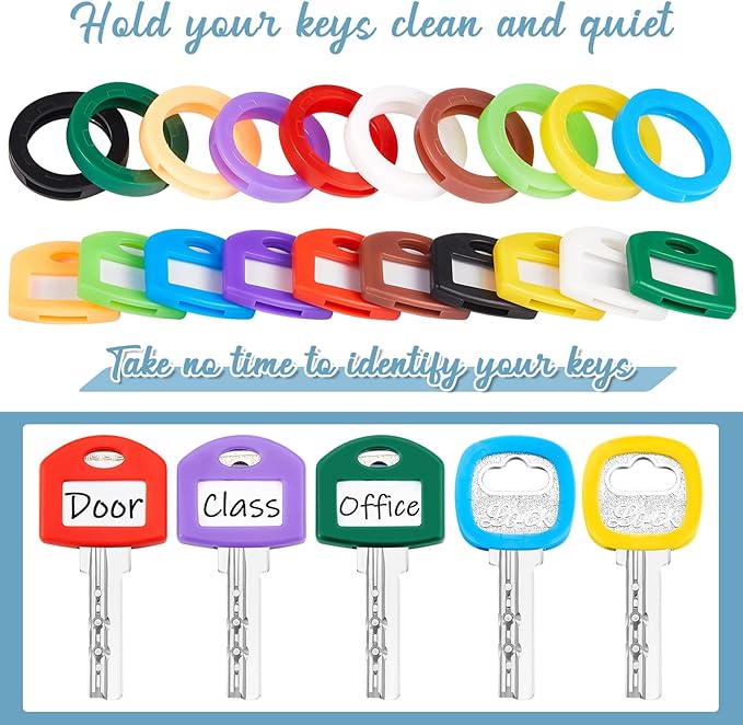 Blulu 80 Pcs Key Labels Key Color Covers Caps Tags Covers Set Plastic Keys Identifier Rings Toppers for Tags Organization House, 2 Styles(Classic Color)