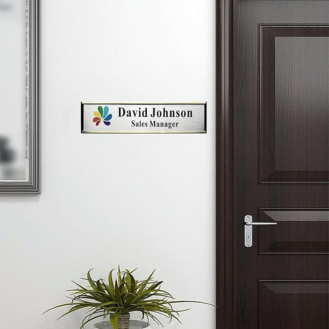 SINKAA Personalized Name Plate for Door or Wall, 2 * 10 inch Custom Office Aluminum Door or Wall Name Plates with Logo Image or Texts, Office Appreciation Gifts for Coworkers Boss Teacher, Employee