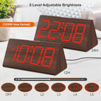 DreamSky Wooden Digital Alarm Clocks for Bedrooms - Electric Desk Clock with Large Numbers, USB Port, Loud Alarm for Heavy Sleepers, Adjustable Volume, Dimmer, Snooze, DST, Wood Décor, Adapter Powered