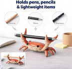 Desk Crab Pen Holder, Cute Weightlifting Crab Pencil Holder for Desk, Funny & Creative Desktop Organizer for Office, Home, School Supplies (Red)