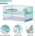 Marbrasse 2 Tier Paper Organizer Letter Tray, Mesh File Organizer with Handle, Paper Sorter Desk Organizer for Home Office Supplies - Blue