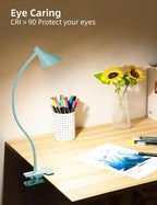 LiFMIRA Reading Light for Bed, Clip-on Desk Lamp with Flexible Neck, 3 Color Modes & 10 Dimmable Brightness, Teal