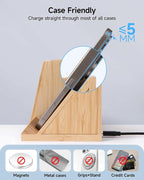 Bamboo Pen Holder for Desk & Nightstand Organizer with Fast Wireless Charging for iPhone, Samsung & More – Office Desk Accessories for Men/Women (Bamboo)