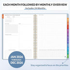 SUNEE 2026-2027 Planner - 24 Months (Jan 2026 - Dec 2027) - 7"x10" Monthly Spreads & Yearly Planner, Gray Blue