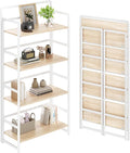 THKKY No Assembly Folding Bookshelf, 4 Tiers Collapsible Book Shelf for Home Office, Vintage Wood Foldable Bookcase Storage Organizer for Living Room Bedroom (Beige)