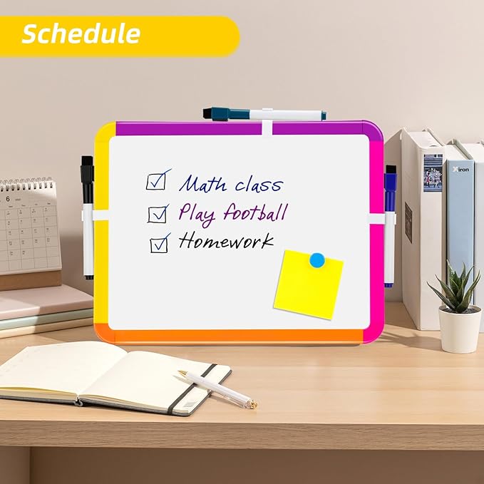 VUSIGN Small White Board Dry Erase, 8.5''x11'' Magnetic Dry Erase Board, Mini Whiteboard with Markers for Students, Fridge, Wall, Locker, Colorful Frame