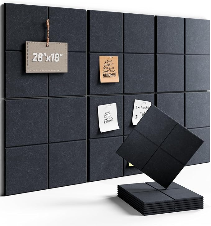 Fluxynara Felt Bulletin Board Tiles -28"x18" Cork Board Alternative for Office Decor, Push Pin Board Wall Organizer 6-Pack-Deep Charcoal Blue